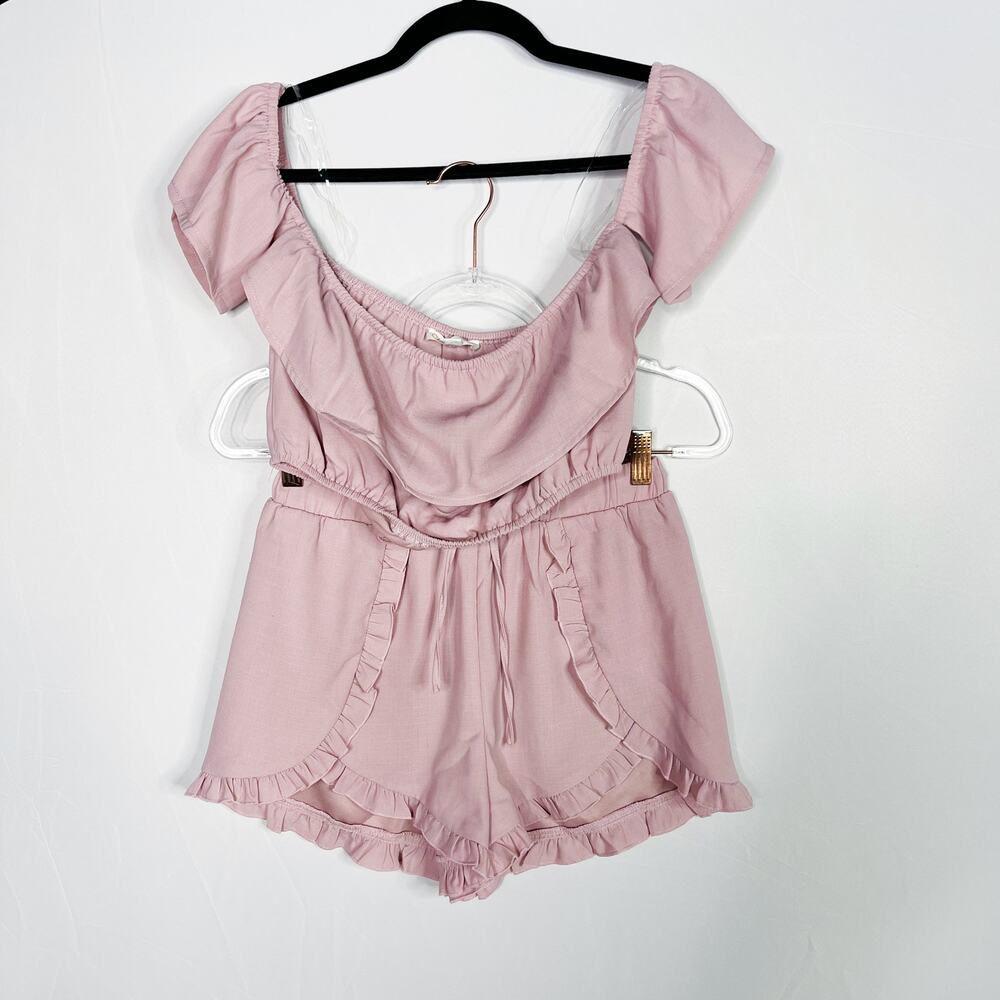Cloud Ten Pink Lilac Off The Shoulder Top & Ruffled Shorts 2 Piece Set Small S